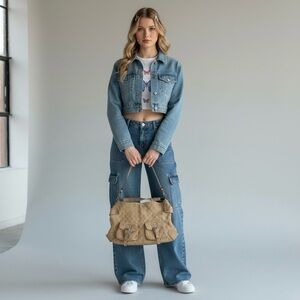 Vintage Hype Quilted Leather Hobo Bag Size Large Beige Tan Shoulder Purse